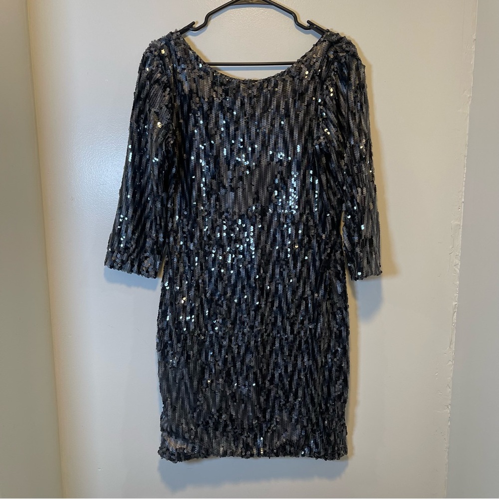 Alberto Makali mini sequin 3/4 sleeve scoop back dress women's size‎ 10 NWOT